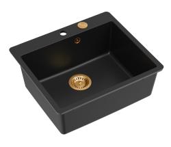 Quadri Sheffield Antracitový Granitový Vestavný nebo Plošně Vestavný Dřez 57x50 cm s Otvorem pro Baterii a Měděnou Zátkou - 1208967814