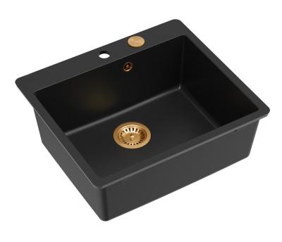Quadri Sheffield Antracitový Granitový Vestavný nebo Plošně Vestavný Dřez 57x50 cm s Otvorem pro Baterii a Měděnou Zátkou - 1208967814