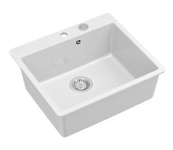 Quadri Sheffield Bílý žulový dřez pro montáž na desku nebo do roviny 57x50 cm s otvorem pro baterii a nerezovou zátkou - 1208967815