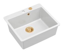 Quadri Sheffield Bílý Granitový Nástavný nebo Vložený Dřez 57x50 cm s Otvorem pro Baterii a Měděnou Zátkou - 1208967818