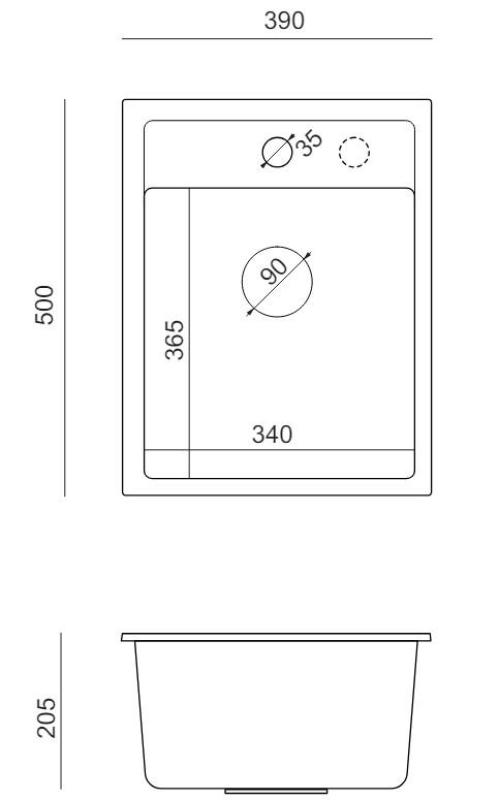 Quadri Londýn Žulový Šedý Dřez 39x50 cm s Otvorem pro Baterii pro Vestavbu - 1208967844