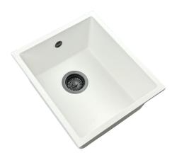 GraniteMy Universele Witte Granieten Spoelbak 34x40 cm wit opbouw onderbouw en vlakbouw met gun metal plug 1208967904
