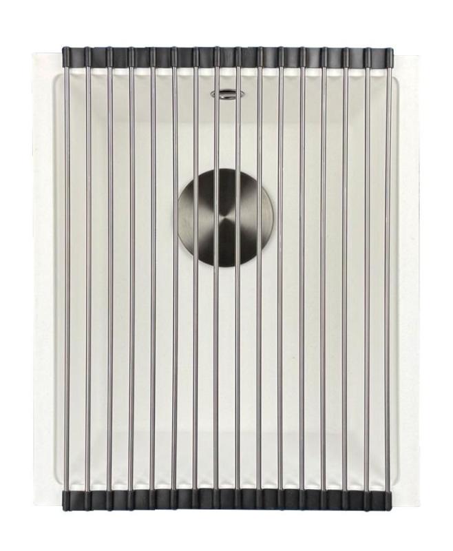 GraniteMy Universal Bílý žulový dřez 34x40 cm bílý nadstavbový a zapuštěný s gun metal zátkou 1208967904