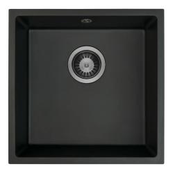 GraniteMy Universal Černý žulový dřez 40x40 cm černý, montáž na desku, podmontáž a plochá montáž s Gun metal výpustí 1208967906
