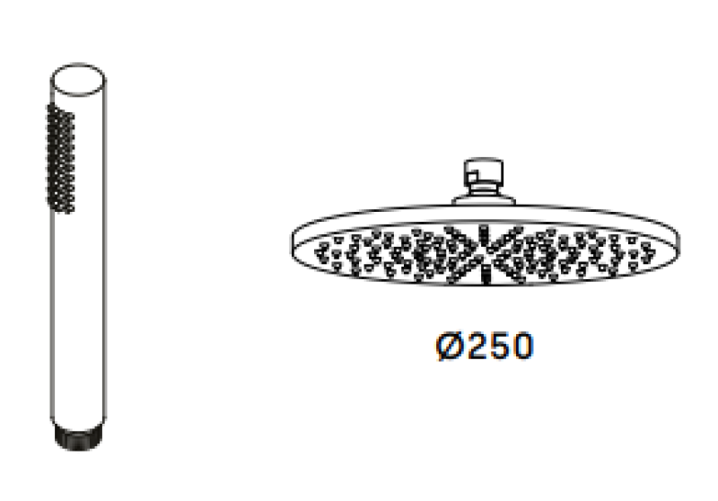 Waterevolution Flow třícestná sprchová baterie s ruční a hlavovou sprchou Mosaz 250mm T131N25LE