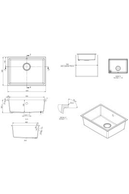 GraniteMy Universal Granite White Sink 55x40 cm for top mount, undermount, and flush mount with gun metal plug - 1208967933