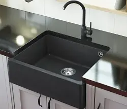GraniteMy Tradition Vesnický Dřez Žulový Dřez 60x48 cm Černý Podstavný a Vestavný s Gun Metal Zátkou 1208967939