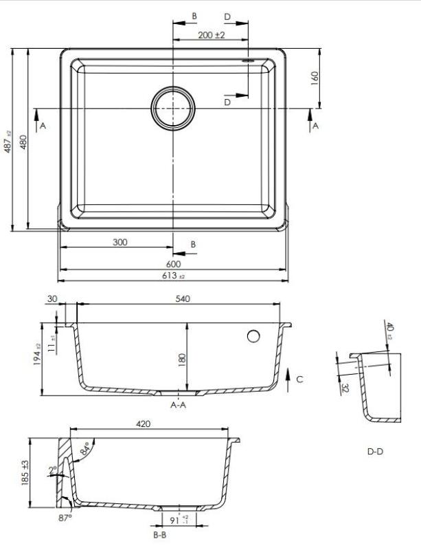 GraniteMy Tradition Vesnický Dřez Žulový Dřez 60x48 cm Černý Podstavný a Vestavný s Gun Metal Zátkou 1208967939