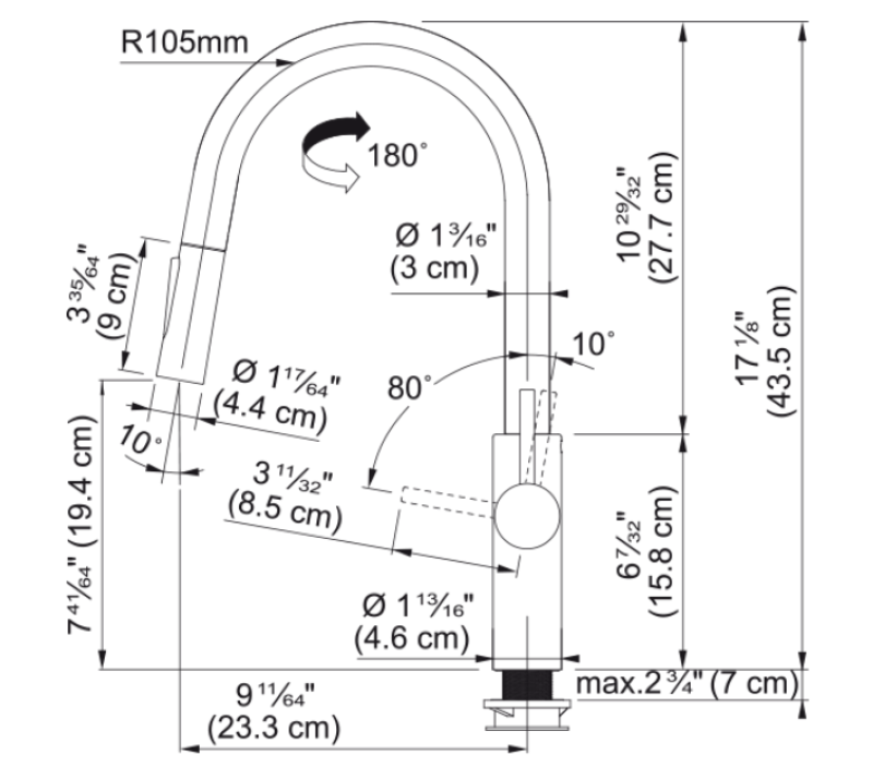 Franke Pescara J jednopáková baterie černá s výsuvnou hubicí a sprchovým režimem 115.0575.968.
