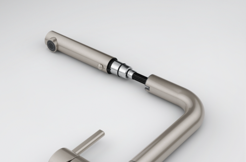 Franke Active Twist Jednopáková Baterie nerezový vzhled s vytahovací výtokovou trubicí a integrovaným ovládáním odpadu 115.0653.505