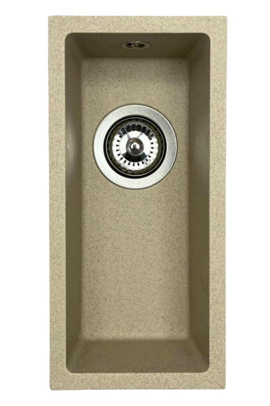 GraniteMy Universal žulový béžový pískový malý dřez 17x40 cm nadstavba, spodní montáž a plochá montáž s nerezovou zátkou 1208968002
