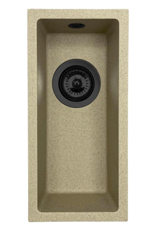 GraniteMy Universal granitový béžový písek malý dřez 17x40 cm s možností montáže na pracovní desku, pod pracovní desku a do roviny s černou zátkou 1208968005