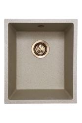 GraniteMy Universele granieten beige zand spoelbak 34x40 cm opbouw onderbouw en vlakbouw met koperen plug 1208968009