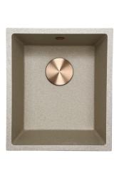GraniteMy Universele granieten beige zand spoelbak 34x40 cm opbouw onderbouw en vlakbouw met koperen plug 1208968009