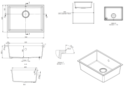 GraniteMy Universal granitový béžový pískový dřez 55x40 cm pro montáž na pracovní desku, pod pracovní desku a do roviny s pracovní deskou se zlatou zátkou 1208968013