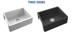 GraniteMy Tradition Klasický Dřez - 2-Stranný Granitový Dřez 60x48 cm Bílý podstavný s černou zátkou 1208968024
