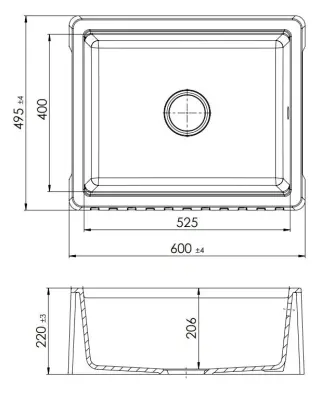 GraniteMy Tradition Country Sink - 2-Sided Granite Basin 60x48 cm Black Undermount with Copper Plug 1208968030