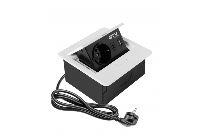 AVARO vestavná nábytková zásuvka, 1x Schuko zásuvka, USB A+C, 1,5m kabel, bílá