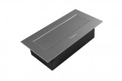 Nábyteková zásuvka 2x zásuvka se zemnicím kontaktem, USB A+C, napájecí kabel s konektorem, alu