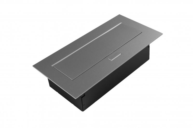 Nábyteková zásuvka 2x zásuvka se zemnicím kontaktem, USB A+C, napájecí kabel s konektorem, alu