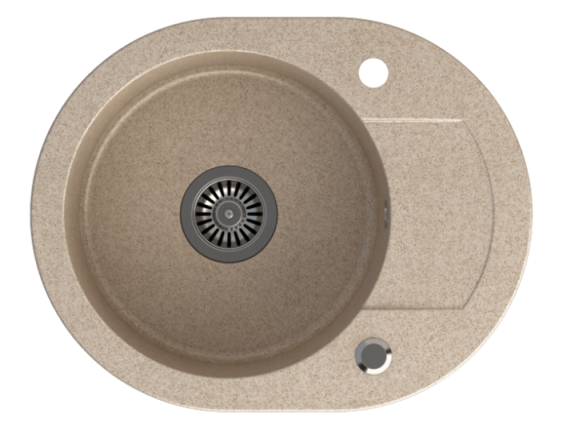 Quadri Londýn Beije Písková Granitová Kulatá Dřez s Odkapávačem a Nerezovou Zátkou 585x460mm Otočný - 1208969495