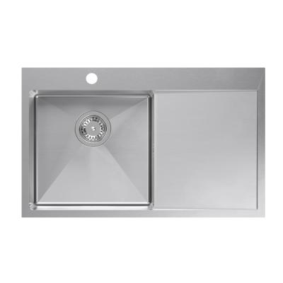 Aquadesign Clara dřez nerezový s levostrannou mísou 78x48 cm, nadstavbový nebo vestavný s odkapávačem, otvorem pro baterii a nerezovou zátkou - 1208969497