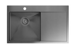 Aquadesign Clara Dřez Gun metal 78x48cm Nástavba nebo Plošná montáž s Odkapávací mřížkou, Otvorem pro baterii a Gun metal Zátkou - 1208969498