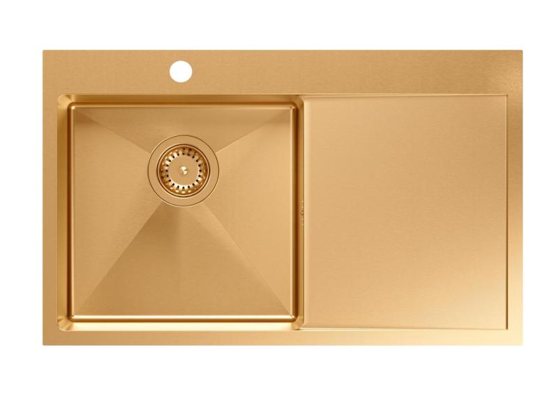 Aquadesign Clara Dřez Měď 78x48cm Nadstavba nebo Plochá Vestavba s Odkapávačem, Otvorem pro Baterii a Měděnou Zátkou - 1208969500