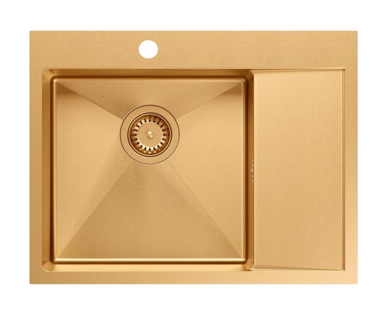 Aquadesign Clara Dřez Měď 62x48cm Nástavbový nebo Vestavěný s Odkapávačem, Otvor pro Baterii a Měděnou Zátkou - 1208969503