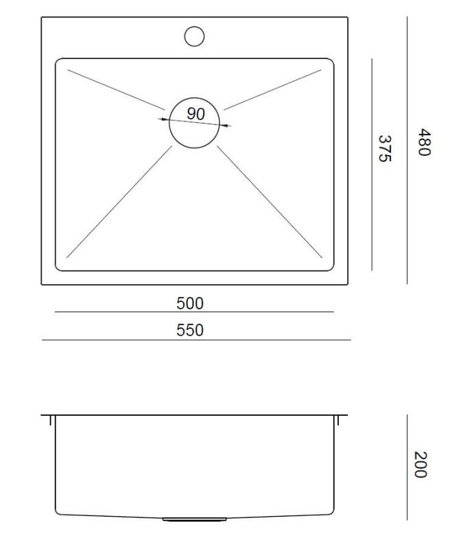 Aquadesign Clara Dřez Měď 55x48cm Nadstavbový nebo Vestavný s Otvorem pro Baterii a Měděnou Zátkou - 1208969505