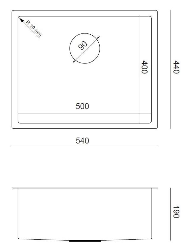 Aquadesign Zara Dřez Gun metal 54x44cm Podstavba, Vestavba a Stavba s Gun metal Zátkou - 1208969511