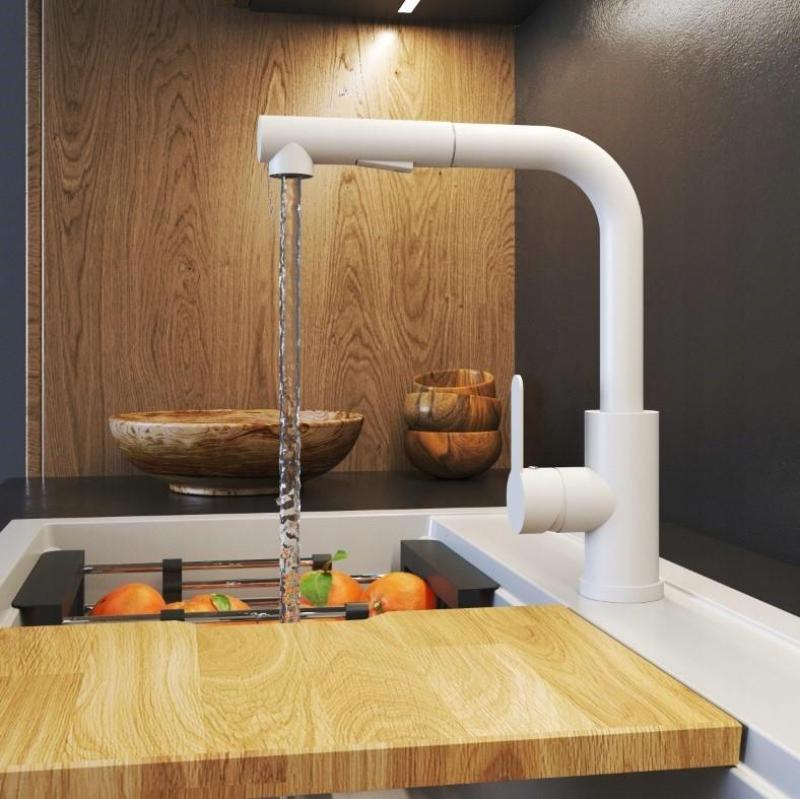 Graniteland Celeste Kuchyňská Baterie Bílá s Výsuvným Výtokem a Dvojitou Funkcí Sprchové Hlavice 1208969526