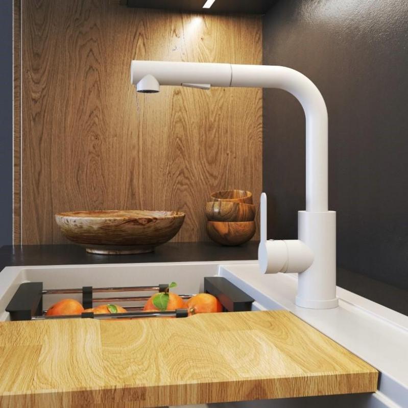 Graniteland Celeste Kuchyňská Baterie Bílá s Výsuvným Výtokem a Dvojitou Funkcí Sprchové Hlavice 1208969526