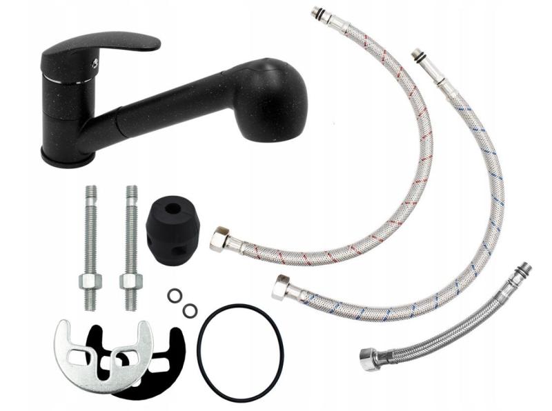 Granitland Rhea Kuchyňská baterie Vzhled tvrdého kamene Arduin s Vytahovací Výtokovou trubicí a Dvojfunkční Ruční sprchou 1208969536