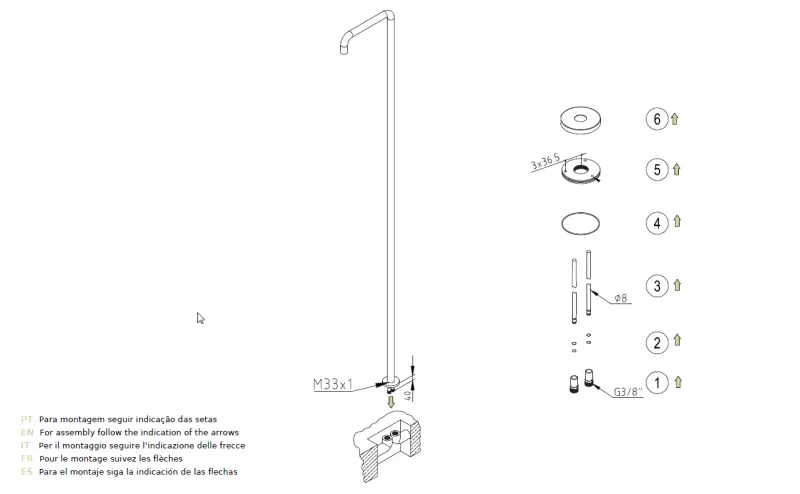 Waterevolution Flow bazénová sprcha sprchový sloup pouze studená voda světle zlatá kartáčovaná T145WGE