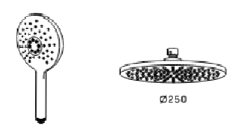 Waterevolution Flow termostatická třícestná sprchová baterie s hlavovou sprchou 250mm a kulatou ruční sprchou černá T131TNR25PR