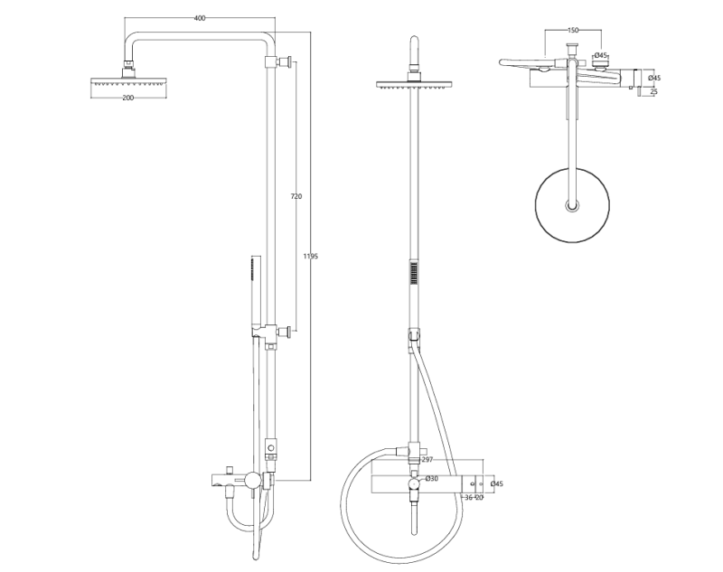 Waterevolution Flow třícestná termostatická sprchová baterie s hlavovou sprchou 250 mm a kulatou ruční sprchou ve světle zlaté barvě T131TNR25WGE