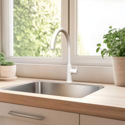 Waterevolution Flow kuchyňská baterie s otočným výtokem, bílá, model T158UBR