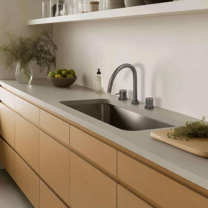 Waterevolution Flow 3-otvorová kuchyňská baterie s otočným výtokem a připojením na filtrovanou vodu gun metal T152UGME