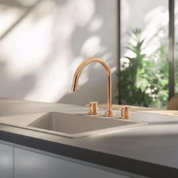 Waterevolution Flow 3-otvorová kuchyňská baterie s otočným výtokem a připojením na filtrovanou vodu měď T152UCPE