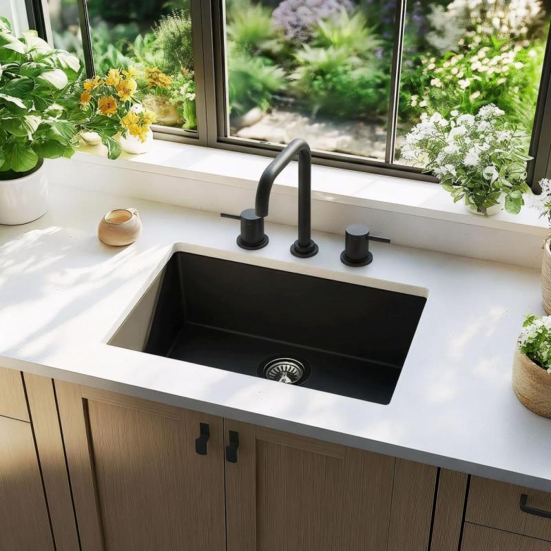 Waterevolution Flow 3-otvorová kuchyňská baterie s otočným výtokem a připojením na filtrovanou vodu černá T152HPR