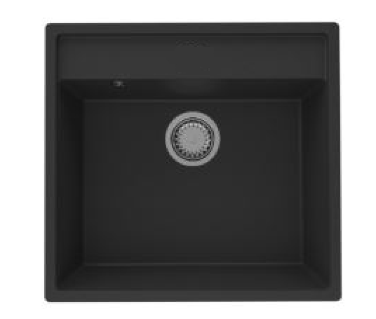 GraniteMy Bremen Granitový dřez 53x50 cm Černý - Nástavba, Podstavba a Plochá montáž s dírou pro kohoutek a Zlatou zátkou 1208969969 - Productafbeelding