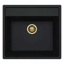GraniteMy Bremen Granitový dřez 53x50 cm Černý - Nástavba, Podstavba a Plochá montáž s dírou pro kohoutek a Zlatou zátkou 1208969969
