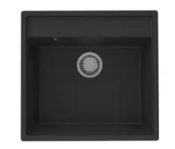 GraniteMy Bremen Granitový Dřez 53x50 cm Černý - Povrchová, Podstavná a Rovná Montáž s Otvorem pro Kran a Kovovou Zátkou Gun metal 1208969971