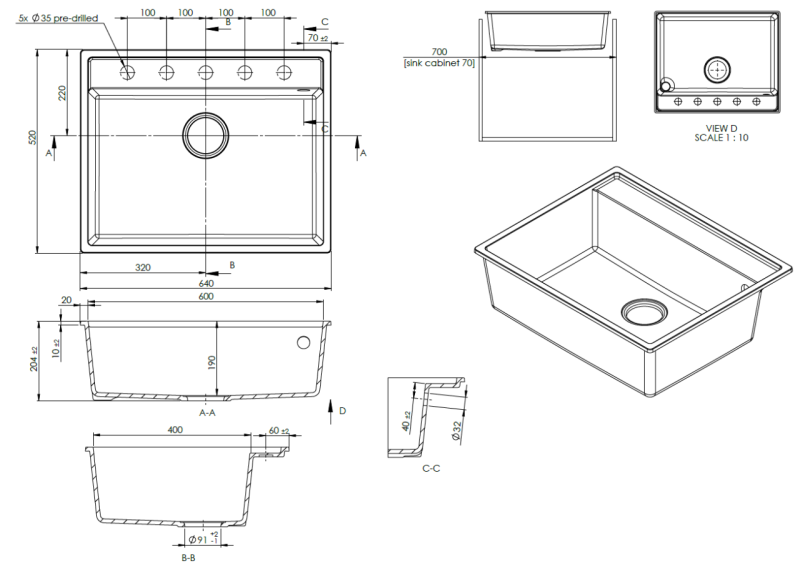 GraniteMy Bremen Granitový Dřez 64x52 cm Černý – Montáž na desku, Pod desku a Do roviny s Otvorem pro Baterii a Nerezovou Zátkou 1208969992