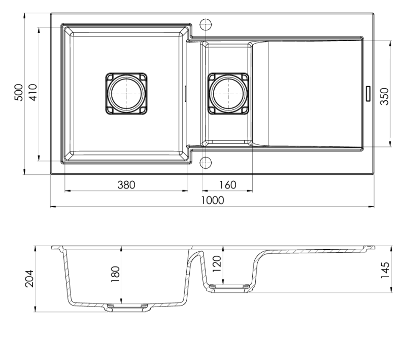 GraniteMy Zafiri Černý Granitový Dřez 1,5 Dřezu 100x50 cm s Odkapávačem, Otočný, s Černým Čtvercovým Krytem Odtoku 1208969998