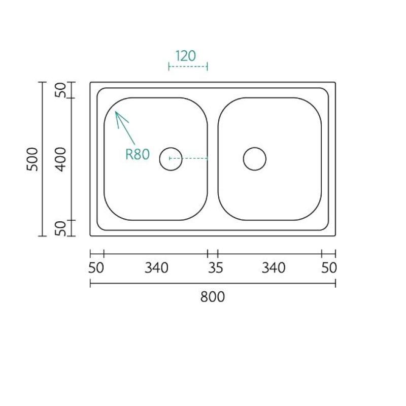 Banka Centurio 20 Nerezová dvojitá dřezová deska 80x50cm 1208970026