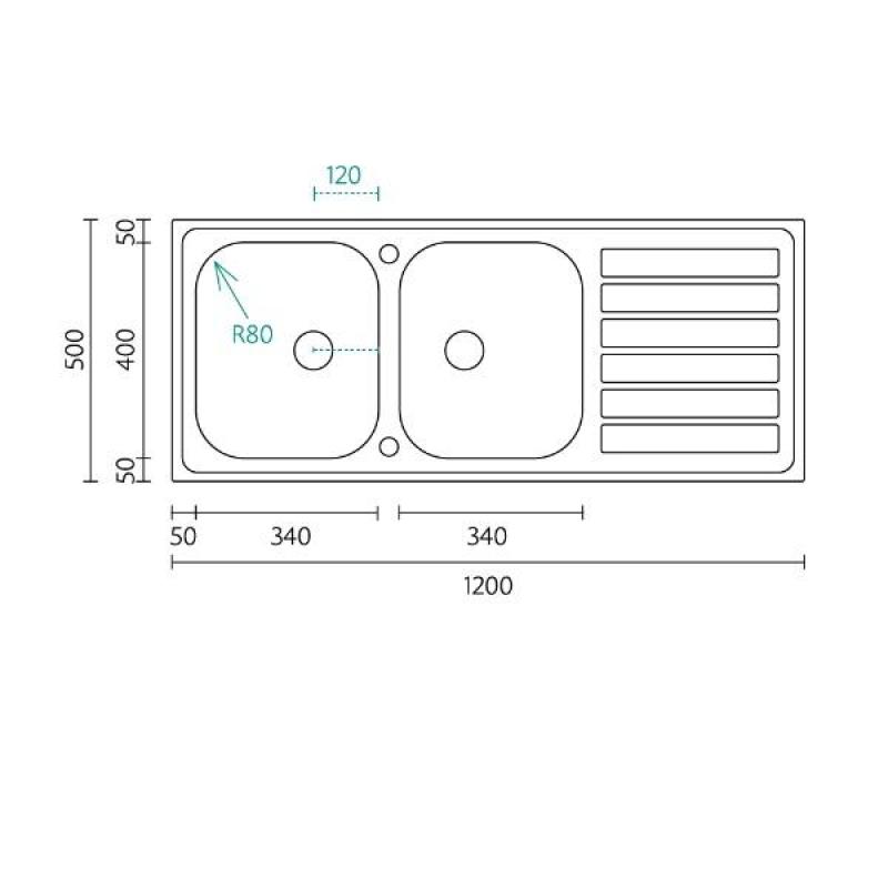 Banka Centurio 120 RVS dvojitý dřez s odkapávací plochou 120x50 cm, kód 1208970029.