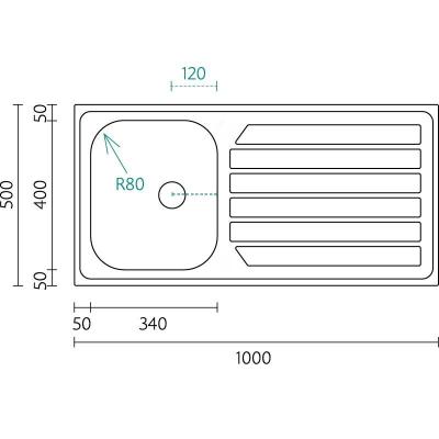 Banka Centurio 100-34 Stainless Steel Sink, surface-mounted, 100x50cm with draining board 1208970033
