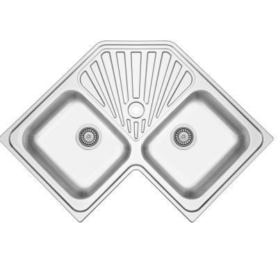 Bank of Montreal Stainless Steel Corner Sink Top Mount 83 x 83 cm with Draining Area 1208970036